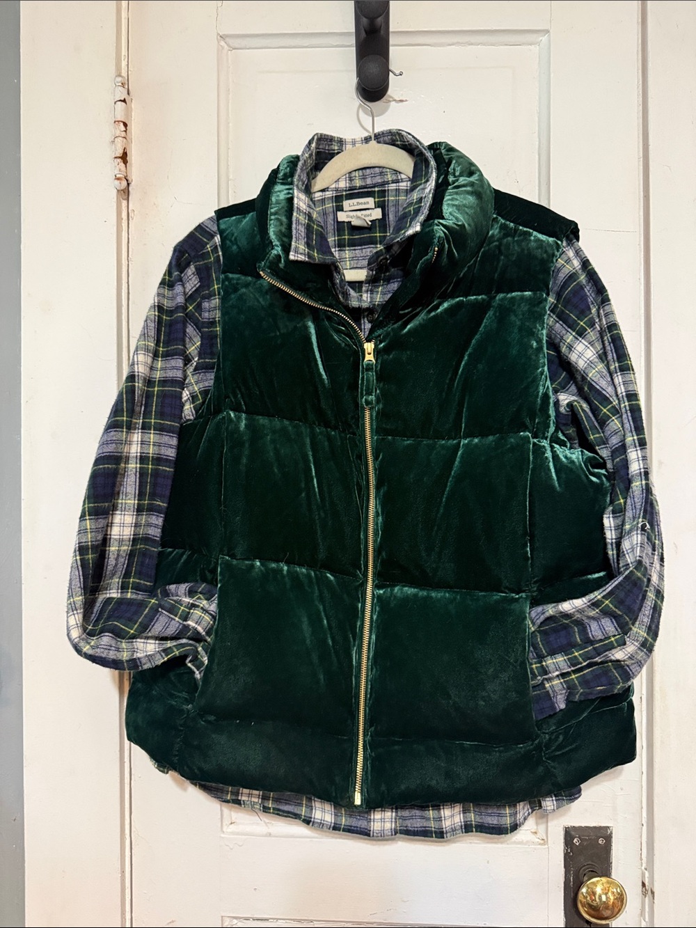 Talbots Deep Green Velvet Quilted Vest